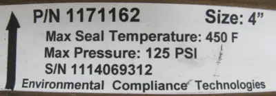 NEW ENVIROMENTAL COMPLIANCE TECHNOLOGY 1171162 CHECK VALVE 4"