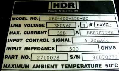 REFURBISHED HDR ZF2-400-350-NC POWER CONTROL 2710028 ZF2400350NC