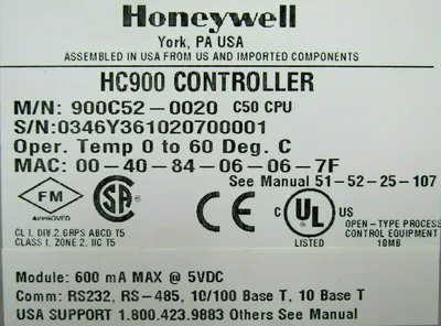 USED HONEYWELL 900C52-0020 CONTROLLER 900C520020