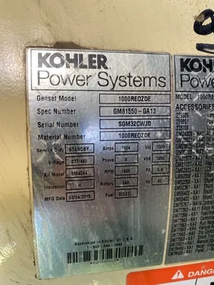 USED 2011 KOHLER GENERATOR 1000REOZDE
