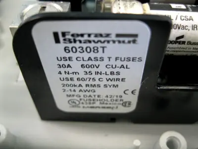 Ferraz Shawmut 60308T 30A 600V Class T Fuse Holder in Plastic Fibox Enclosure F2