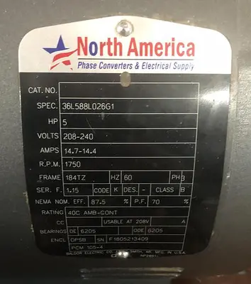 USED NORTH AMERICAN PL-5, 5 HP. ROTARY PHASE CONVERTER