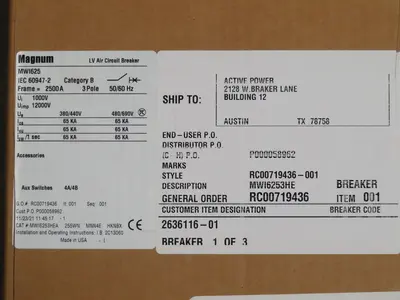 New | in-Stock EATON MWI625 MWI6253HEA Circuit Breakers Texas US | Aucto #1308522