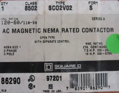 NEW SQUARE D 8502SCO2V02S CONTACTOR SER.A