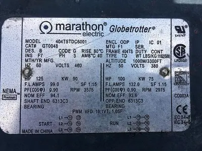 Used MARATHON 404TSTDC6001 A.C. Motors North Carolina US | DH Griffin Used Equipment #1383465