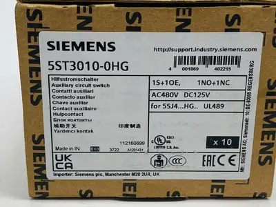 5ST3010-0HG | Siemens  Auxiliary Switch 1 NO Contact + 1 NC Contact - New Other