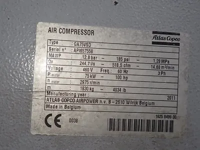 USED 2011 ATLAS COPCO GA75VSDFF