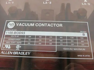 Allen Bradley 1100-BOD93/B Vacuum Contactor 1500VAC 200HP 3 Pole Series B