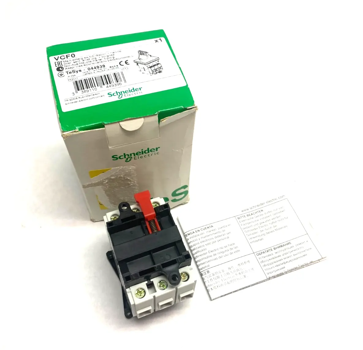 USED SCHNEIDER ELECTRIC TESYS VARIO EMERGENCY DISCONNECT SWITCH MISSING HANDLE