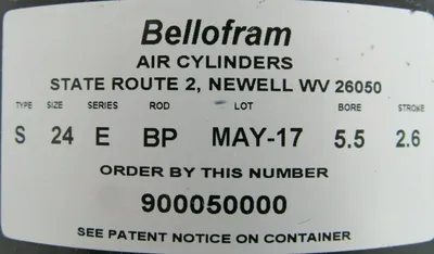 NEW BELLOFRAM 900050000 AIR CYLINDER BORE 5.5" STROKE 2.6" SIZE 24 TYPE S