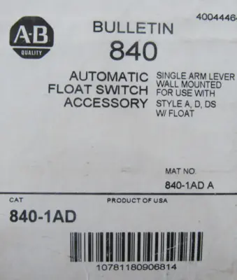 NEW ALLEN BRADLEY 840-1AD FLOAT SWITCH ARM AND FLOAT 8401AD