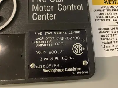 Five Star Double-Sided Motor Control Center (MCC), 600V Max., 1000A, 15 Buckets