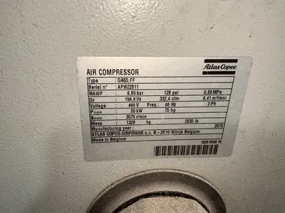 Used 2015 ATLAS COPCO GA55 FF Rotary Screw & Sliding Vane Air Compressors Ohio US | HGR 24 #1516991