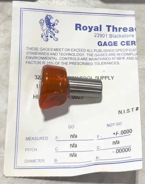 1-1/8"-18 No-Go Thread Plug Gage NF Class 2B USA Made