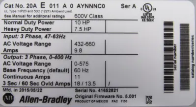 NEW 20AE011A0AYNNNC0 POWERFLEX 70 AC DRIVE 10HP SER.A NEW SURPLUS