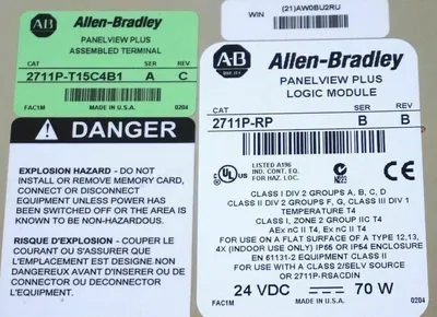 USED ALLEN BRADLEY 2711P-T15C4B1 PANELVIEW PLUS 1500 SER. A, REV. C, W/ 2711P-RP