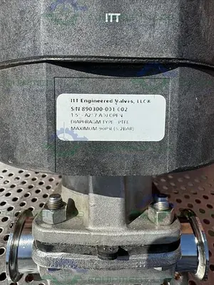 USED ITT PURE-FLO A217 DIAPHRAGM VALVES 90PSI W/ 1 1/2" SANITARY FITTING