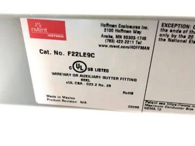 F22LE9C | Hoffman  90-Degree Elbow Lay-In Wireway Outside Opening 2.5" x 2.5" - New – Open box