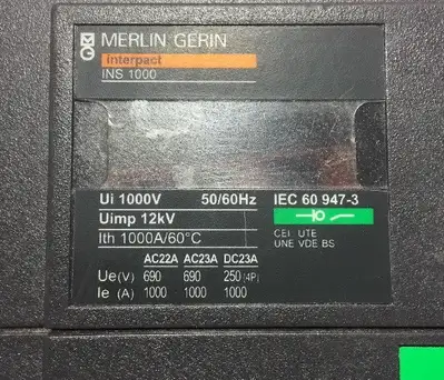 Merlin Gerin Interpact INS1000 Switch-Disconnector 1000A 4D