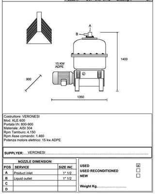 Veronesi KLE 600 soap separator, 316SS.
