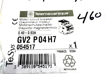 NEW TELEMECANIQUE GV2-P04H7 CIRCUIT BREAKER 0.40-0.63A GV2P04H7