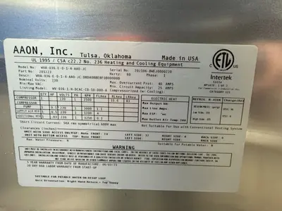USED AAON DANDELION WVA036E014AA0JC