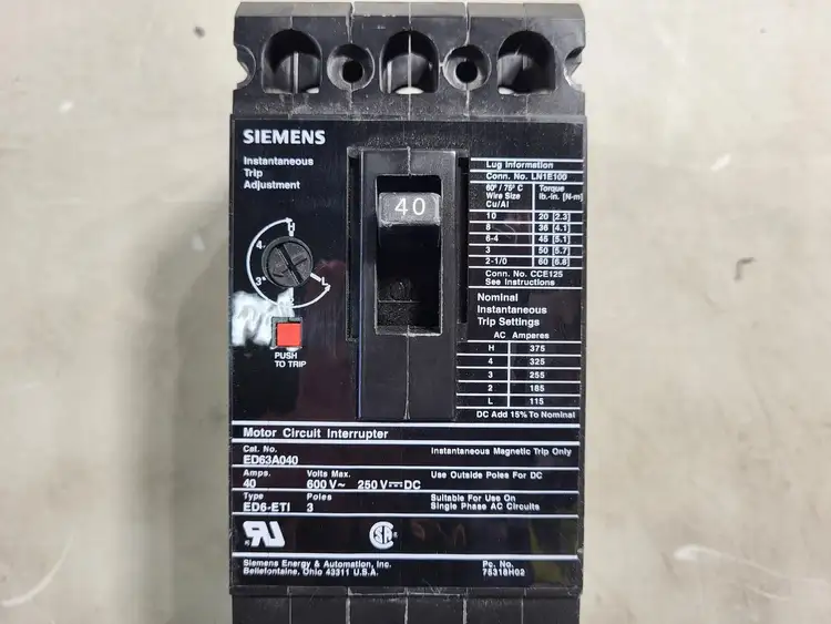 Used SIEMENS ED63A040 Switchgears British Columbia CA | Lenmark #241871