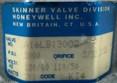 NEW SKINNER A16LB13002 HYDRAULIC CONTROL VALVE 3000PSI 3/32 120V/60HZ
