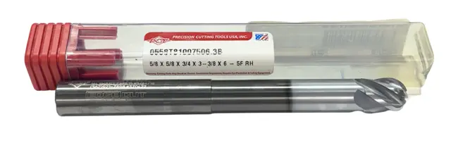 PCT 5/8" Carbide End Mill 5 Flute Variable Helix Silver-Exx Coated
