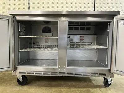 Used Beverage Air Used 48" Beverage Air WTRF48A Worktop 2 Section Refrigerator/Freezer 120V Worktop Refrigerators & Freezers Illinois US | Falcon Restaurant Supply #1375629