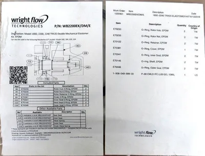 NEW WRIGHT FLOW WB2200EK/DM/E ELASTOMER KIT 1800-2240