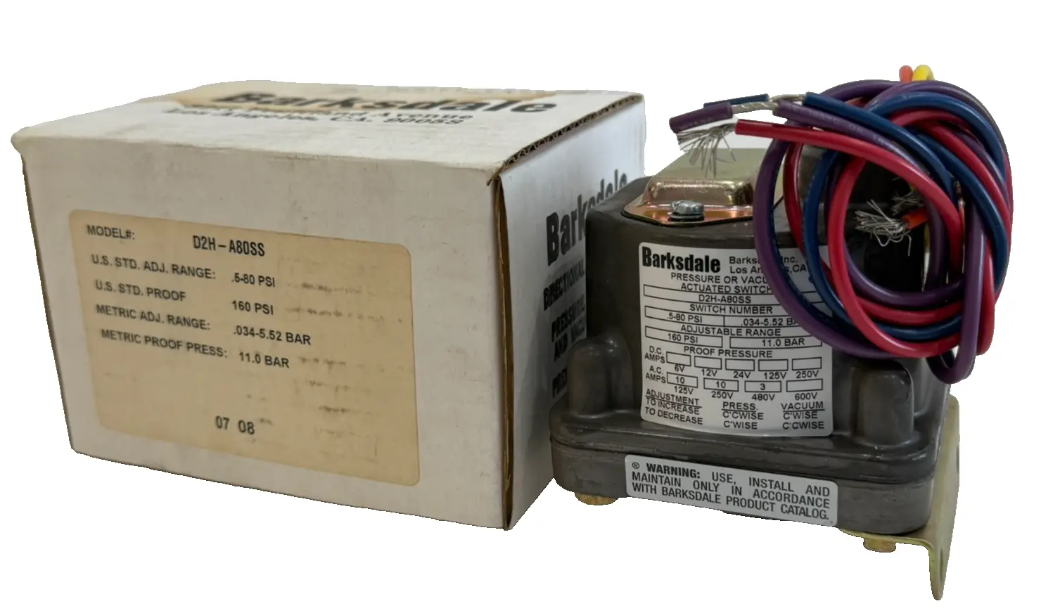 NEW BARKSDALE D2H-A80SS PRESSURE SWITCH D2HA80SS