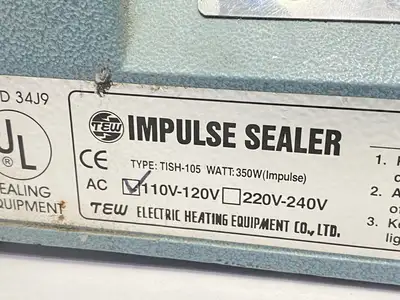 USED TEW IMPULSE HAND SEALER 110-120VAC CUT CORDSET