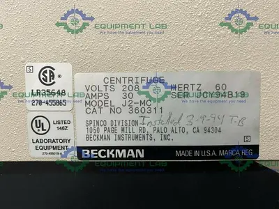 USED BECKMAN COULTER J2-MC REFRIGERATED CENTRIFUGE W/ PIRAMOON FIBERLITE F8-4X1000Y ROTOR