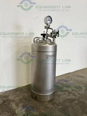 USED POPE SCIENTIFIC 17 LITER PRESSURE VESSEL 100 PSI AT 100°F W/ GAUGE & DIP TUBE