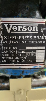25 Ton, Verson press brake, 2" stroke, 12" Shut Height, 6-1/2' table