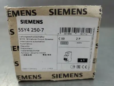 USED Siemens 5SY4 250-7 C50 2P Circuit Breaker, 2 Pole, 400V