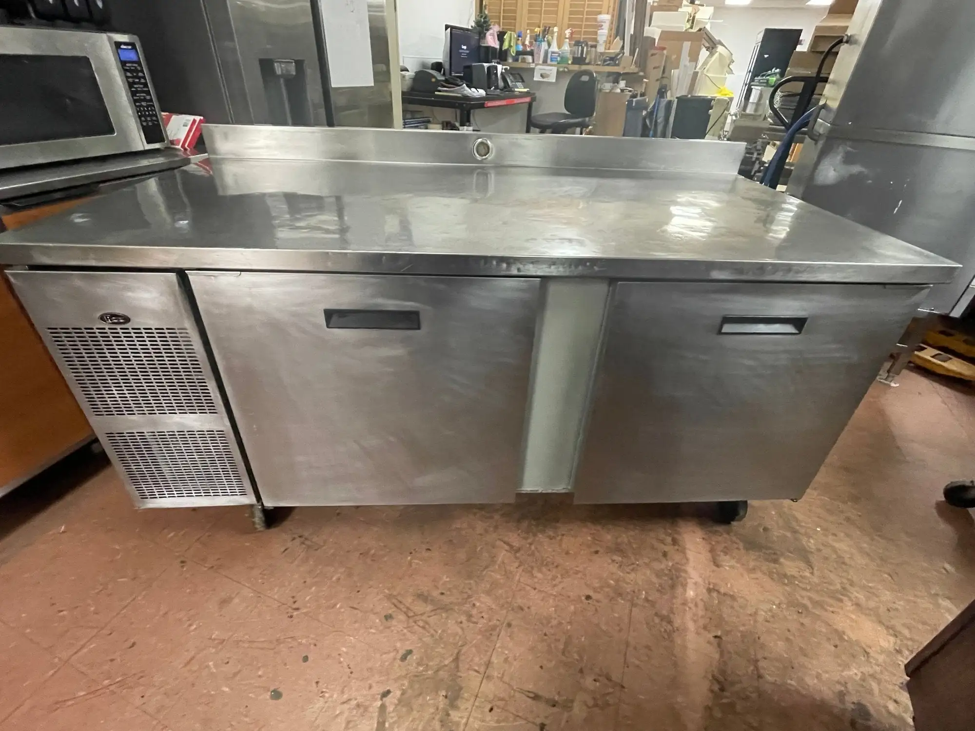 Used Randell Used 72" Randell 9235-32 Stainless 2 Door Worktop Refrigerator with Casters 120V Worktop Refrigerators Illinois US | Falcon Restaurant Supply #1375730