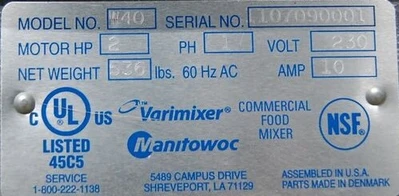 142-0988 Varimixer W40 40 Quart Mixer with Bowl Guard and Wire Whisk