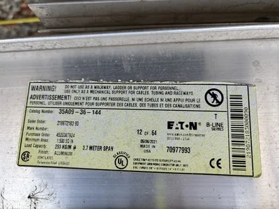 Eaton 35A09-36-144 B Line Series Aluminum Cable Tray Ladder Type 6″ x 36″ x 144″