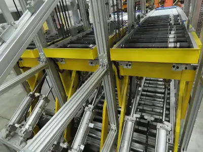 Basket Feeder Stacker 3-Row 14" Roller Conveyor Chain Drive Lift Stack System