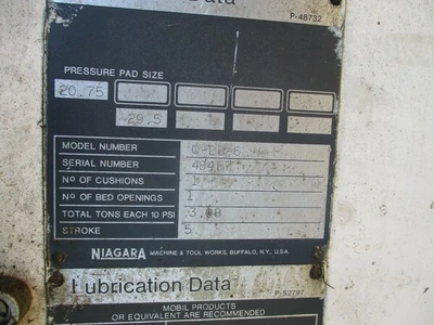250 Ton, Niagara, OBI punch press, 10" stroke, 32 SPM, 58" x 34" bed, air clutch