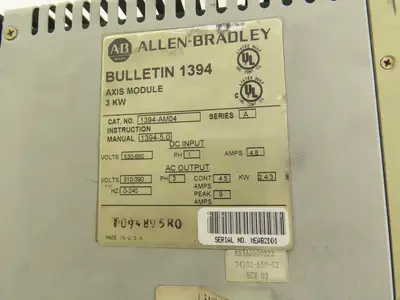 Allen Bradley 1394-AM04 Servo 3kW Axis Module 530/680V 1Ph In 310/390V 3Ph Out