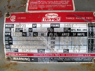 2 HP Dayton Tri-Volt Electric Motor, 1740 rpm