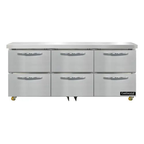 Continental D72N-U-D 72" W Undercounter Refrigerator W/ (3) Sections & (6) Drawers, 115v