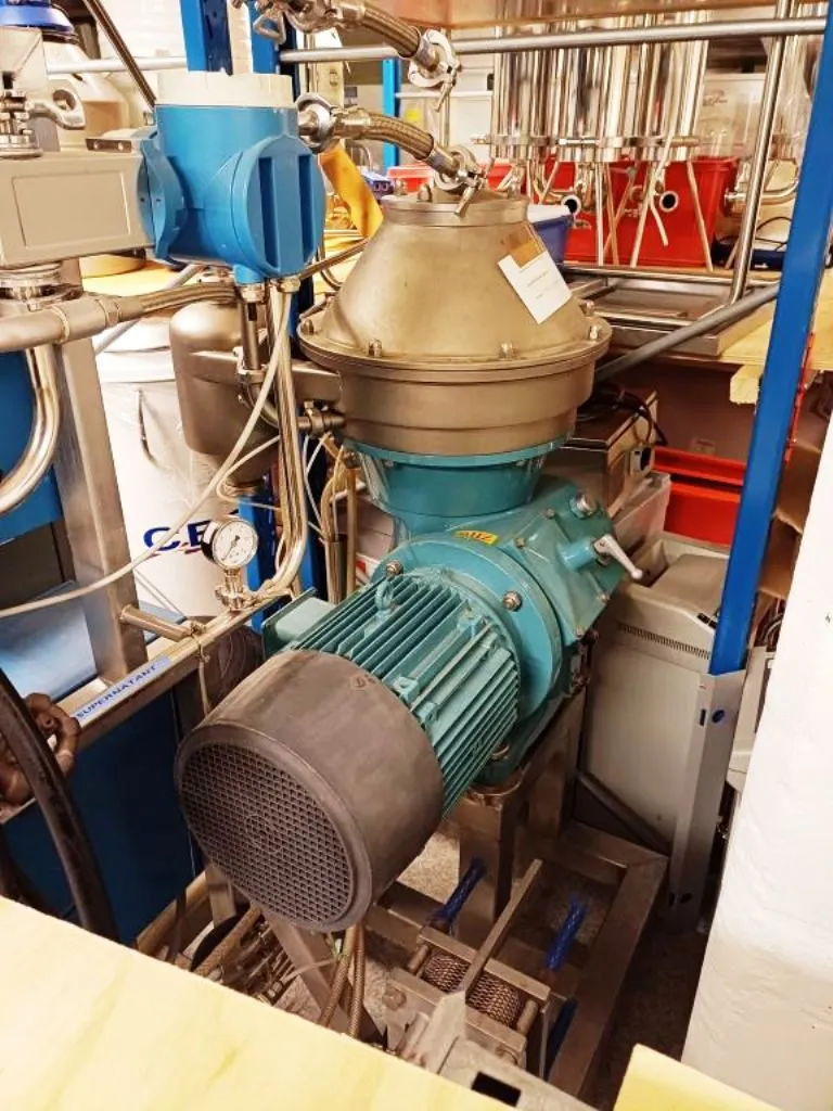 Alfa-Laval BTPX 205 SGD-34CDP clarifier centrifuge skid, 316L SS.