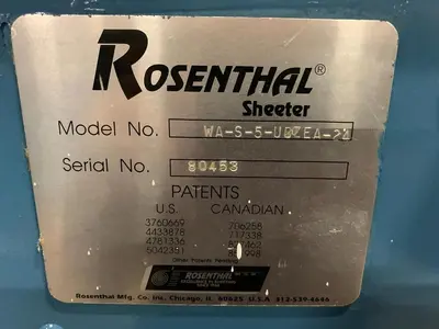 60" ROSENTHAL SHEETER MODEL WAS-5-UBZEA-24 WITH OUTPUT CONVEYOR