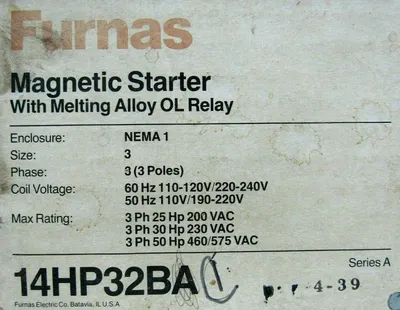 NEW FURNACE 14HP32BA STARTER 3 POLE SIZE 1