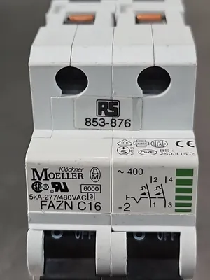 Klockner Moeller FAZN C16 (5kA 277/480VAC) 2-Pole Circuit Breaker loc4D13