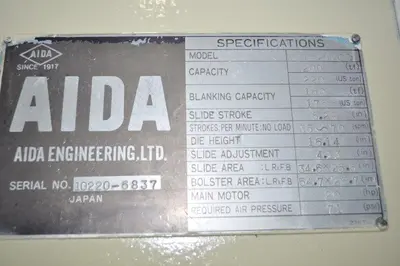 AIDA MECHANICAL PRESS,  MODEL NC1-200(1)